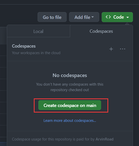 创建一个 Codespace